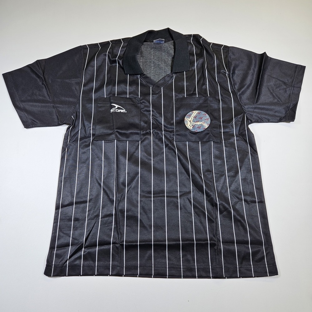 SCORE Referee Jeresey Polo Mens Large‎ L Black Pinstripes Casual Shirt